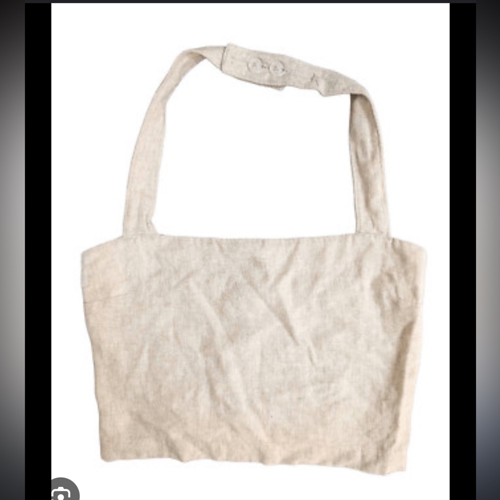 Cream linen halter crop top